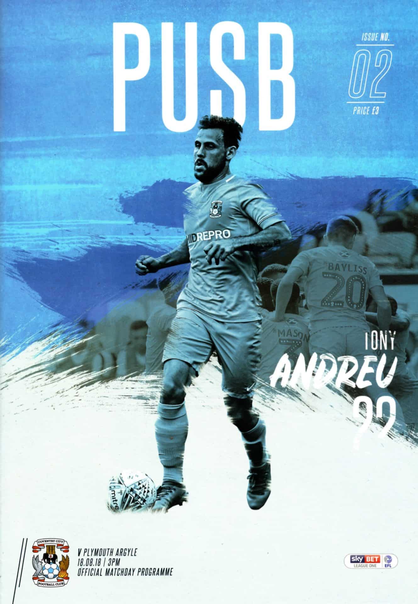 18th August 2018 Coventry City v Plymouth Argyle EFL League 1 Matchday 03 20182019
