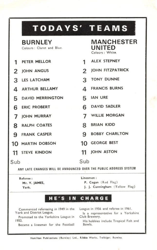 15th October 1969 Burnley FC v Manchester United League Cup 4th Round 1969-1970 - Image 2