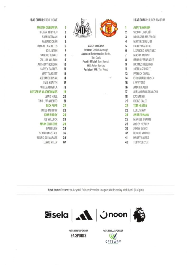 12th April 2025 Newcastle United v Manchester United Premier League Matchday 32 2024-2025 - Image 2