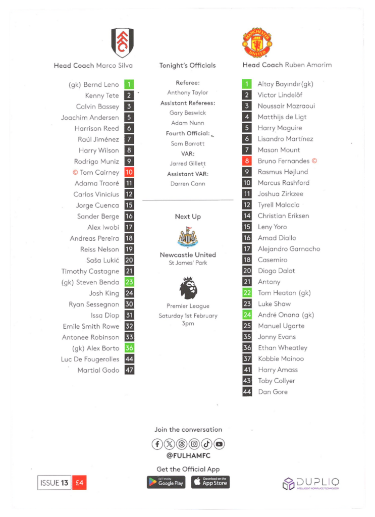 26th January 2025 Fulham FC v Manchester United Premier League Matchday 23 2024-2025 - Image 2