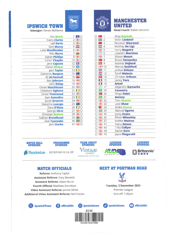 24th November 2024 Ipswich Town v Manchester United Premier League Matchday 12 2024-2025 - Image 2