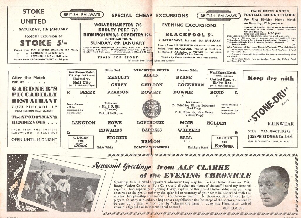 29th December 1951 Manchester United v Bolton Wanderers Division One Matchday 26 1951-1952 - Image 3