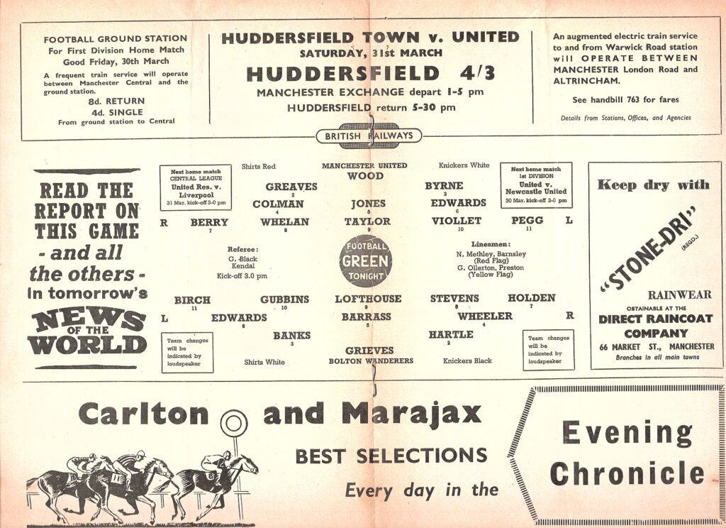 24th March 1956 Manchester United v Bolton Wanderers Division One Matchday 36 1955-1956 - Image 3