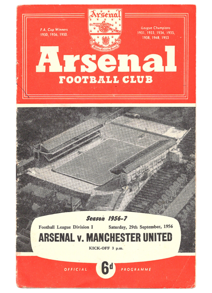 29th September 1956 Arsenal FC v Manchester United Division One Matchday 10 1956-1957