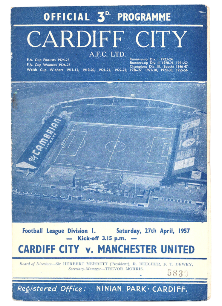 27th April 1957 Cardiff City v Manchester United Division One Matchday 41 1956-1957