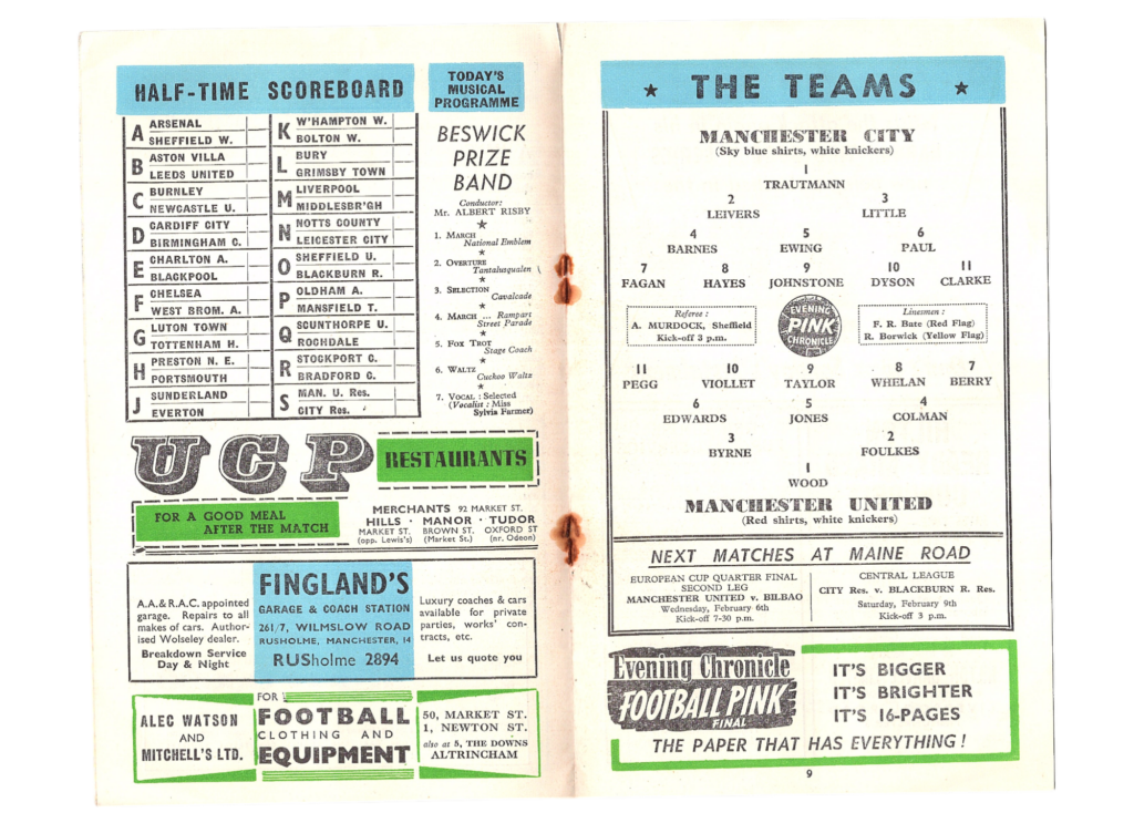 2nd February 1957 Manchester City v Manchester United Division One Matchday 27 1956-1957 - Image 3