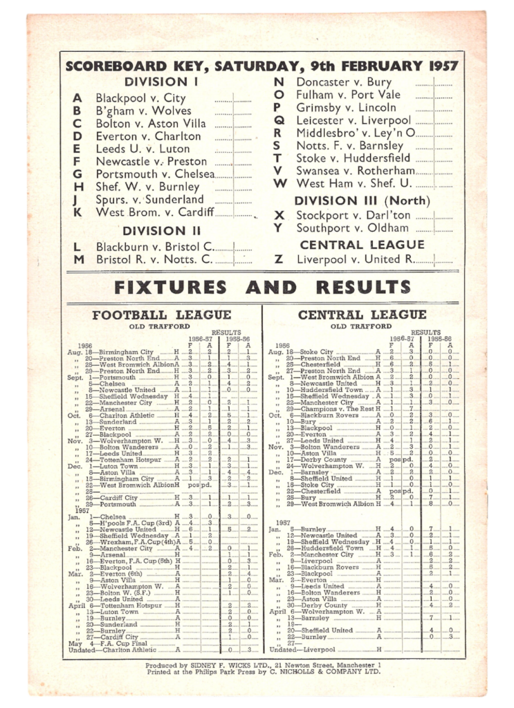 9th February 1957 Manchester United v Arsenal FC Division One Matchday 28 1956-1957 - Image 2