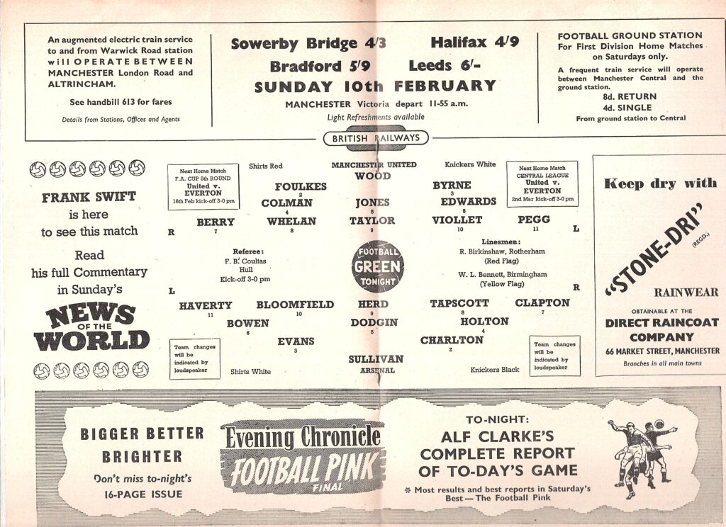 9th February 1957 Manchester United v Arsenal FC Division One Matchday 28 1956-1957 - Image 3