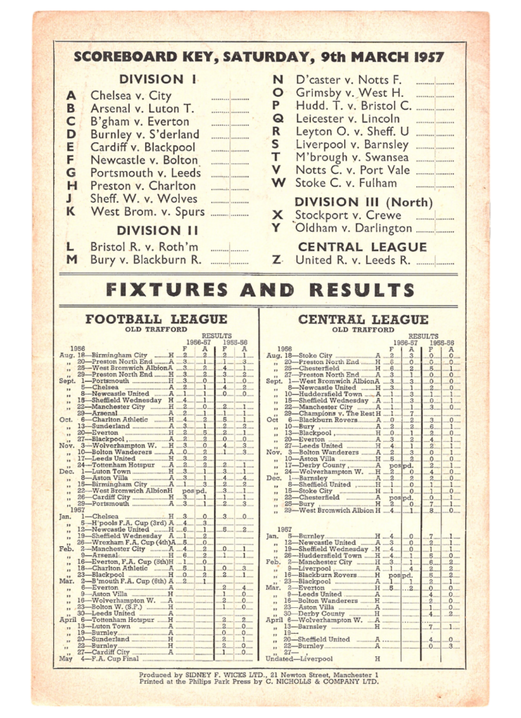 9th March 1957 Manchester United v Aston Villa Division One Matchday 32 1956-1957 - Image 2