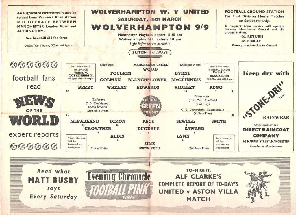 9th March 1957 Manchester United v Aston Villa Division One Matchday 32 1956-1957 - Image 3