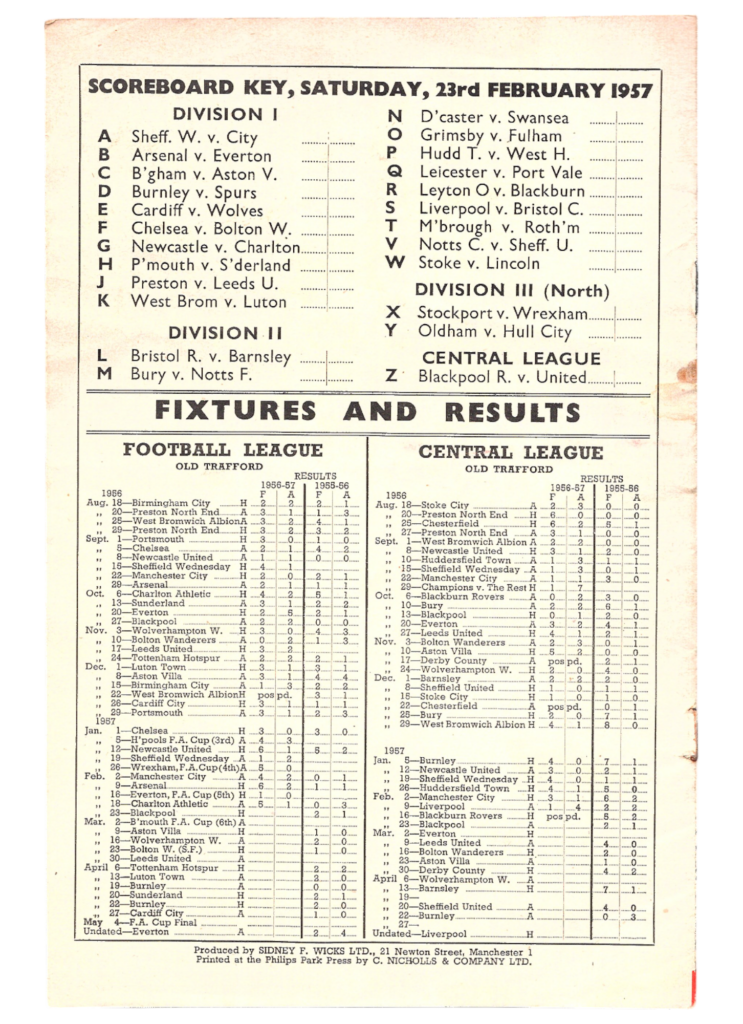 23rd February 1957 Manchester United v Blackpool FC Division One Matchday 30 1956-1957 - Image 2