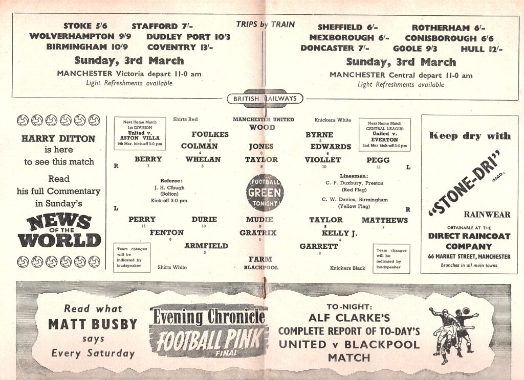 23rd February 1957 Manchester United v Blackpool FC Division One Matchday 30 1956-1957 - Image 3