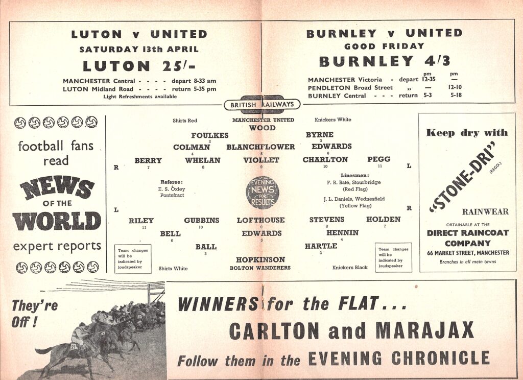 25th March 1957 Manchester United v Bolton Wanderers Division One Matchday 34 1956-1957 - Image 3