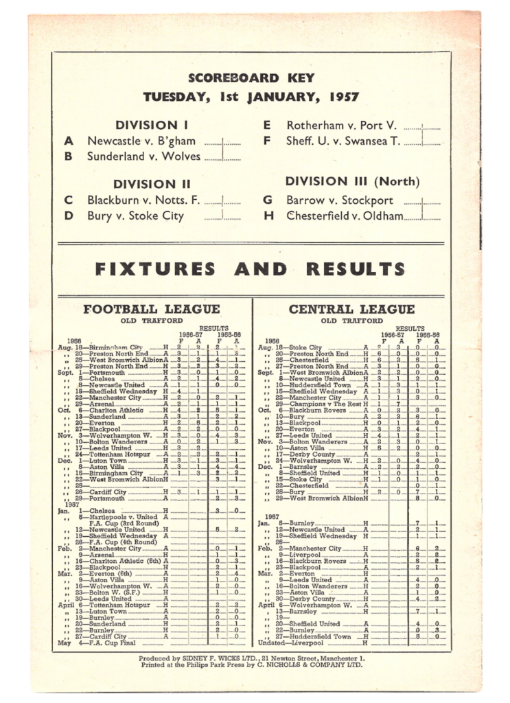 1st January 1957 Manchester United v Chelsea FC Division One Matchday 24 1956-1957 - Image 2