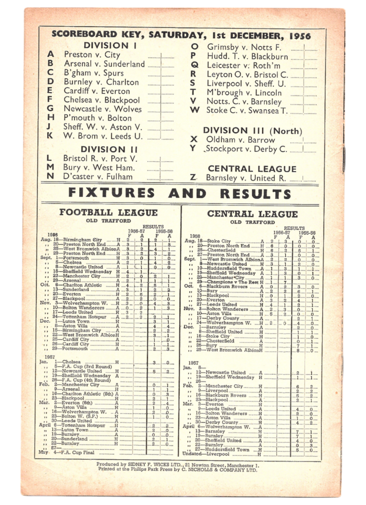 1st December 1956 Manchester United v Luton Town Division One Matchday 19 1956-1957 - Image 2