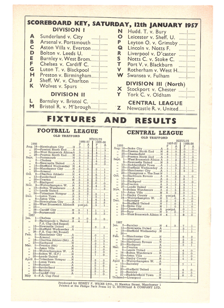 12th January 1957 Manchester United v Newcastle United Division One Matchday 25 1956-1957 - Image 2