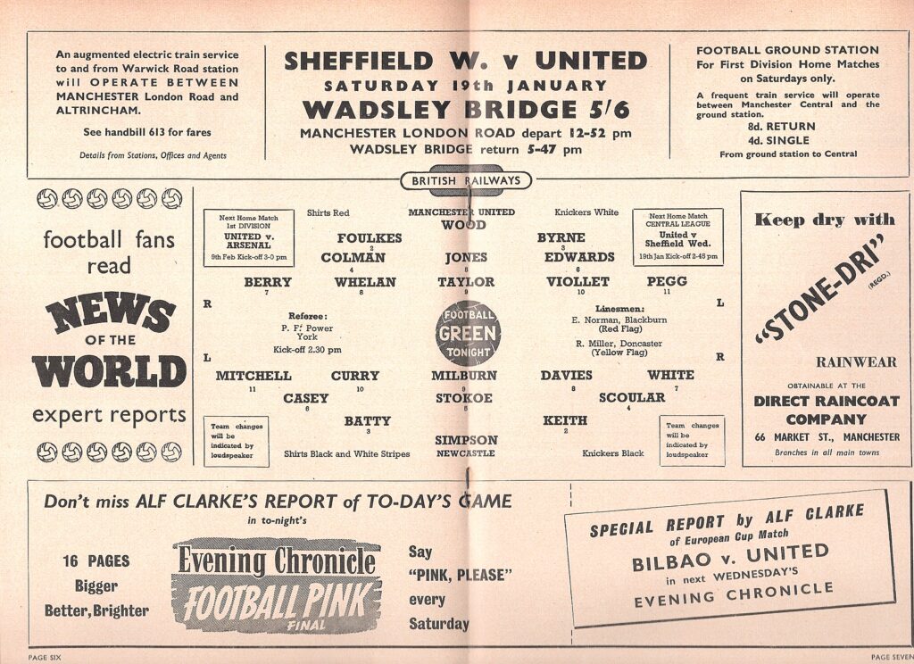 12th January 1957 Manchester United v Newcastle United Division One Matchday 25 1956-1957 - Image 3