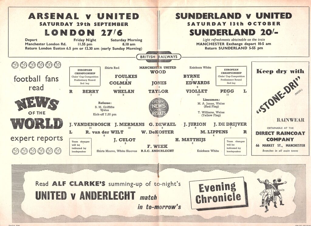 26th September 1956 Manchester United v RSC Anderlecht European Cup Preliminary Round - 2nd Leg 1956-1957 - Image 3