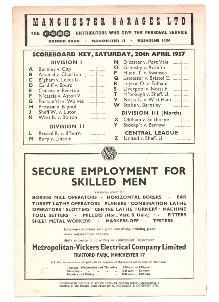 20th April 1957 Manchester United v Sunderland AFC Division One Matchday 39 1956-1957 - Image 2