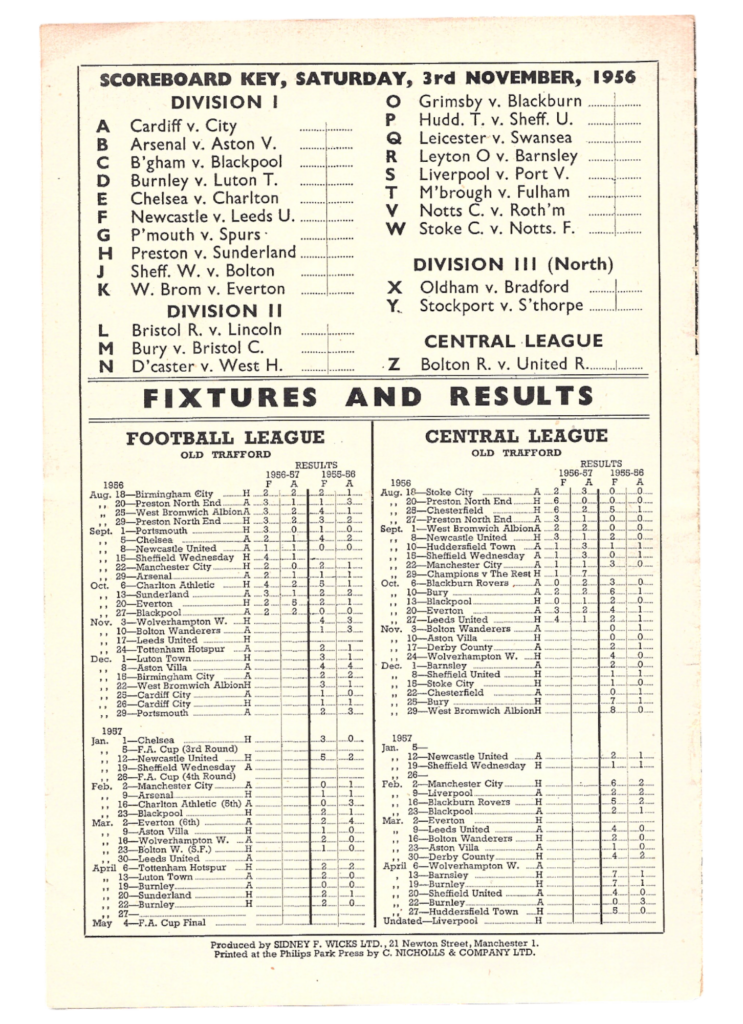 3rd November 1956 Manchester United v Wolverhampton Wanderers Division One Matchday 15 1956-1957 - Image 2