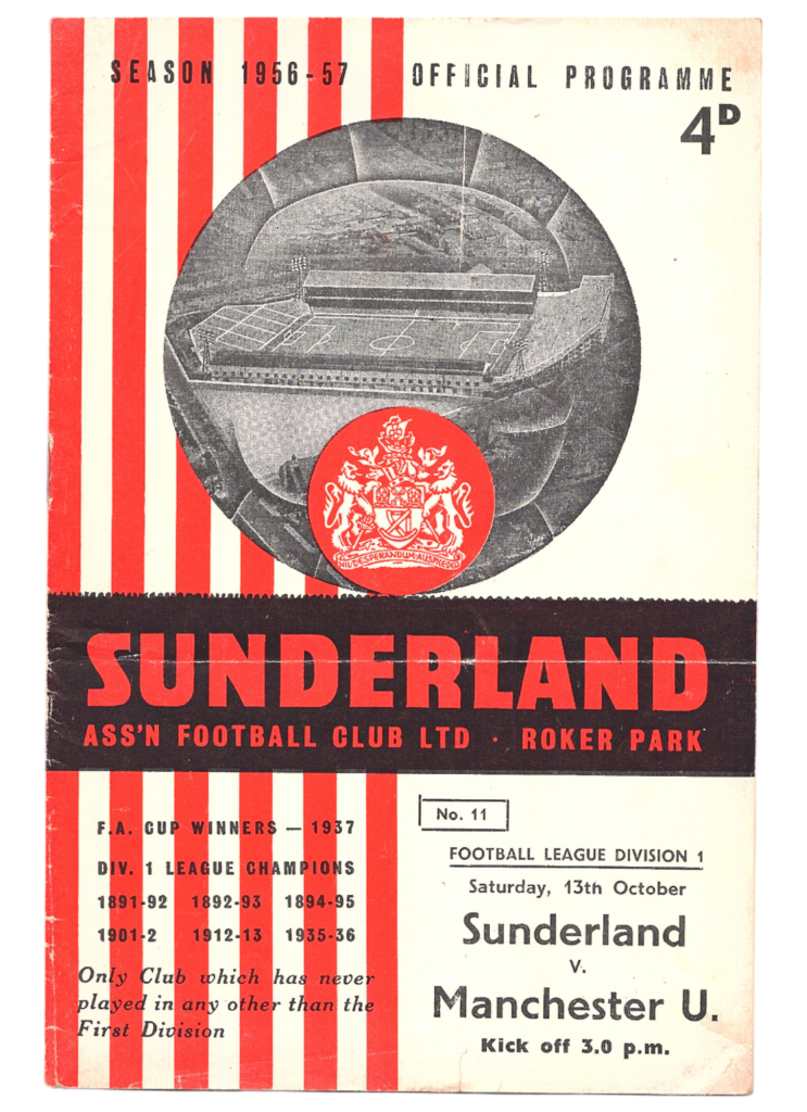 13th October 1956 Sunderland AFC v Manchester United Division One Matchday 12 1956-1957