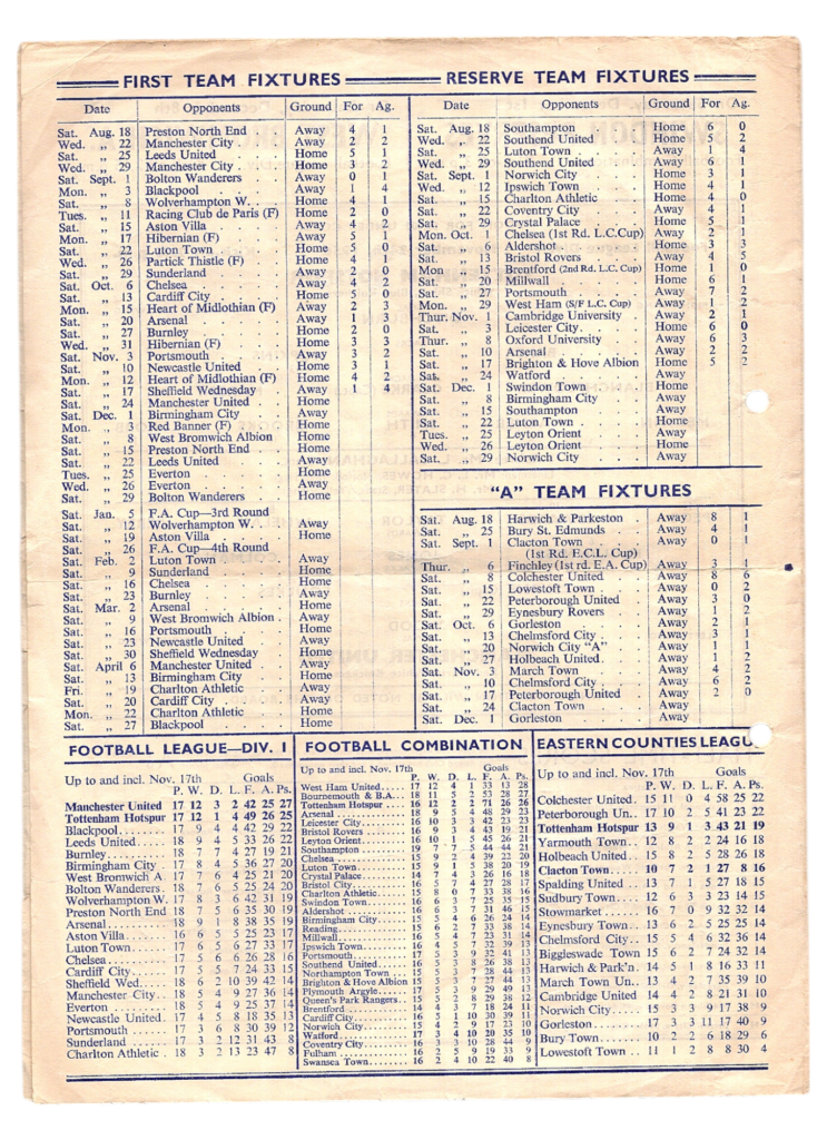 24th November 1956 Tottenham Hotspur v Manchester United Division One Matchday 18 1956-1957 - Image 2