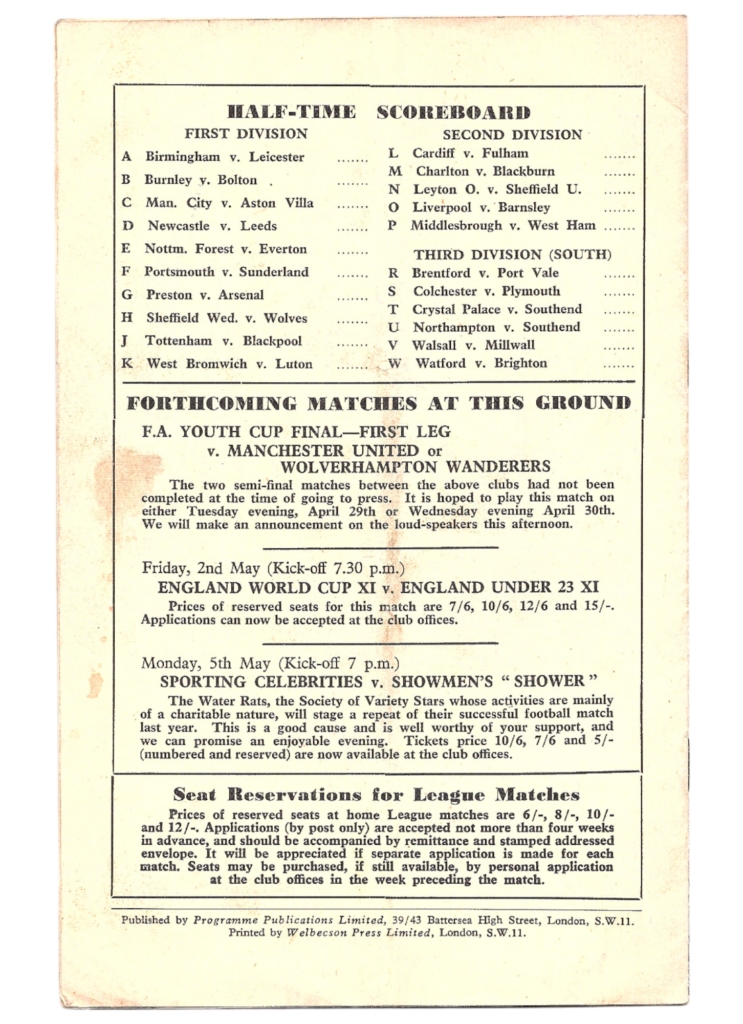 26th April 1958 Chelsea FC v Manchester United Division One Matchday 42 1957-1958 - Image 2