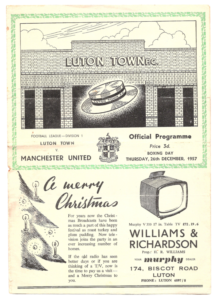 26th December 1957 Luton Town v Manchester United Division One Matchday 24 1957-1958