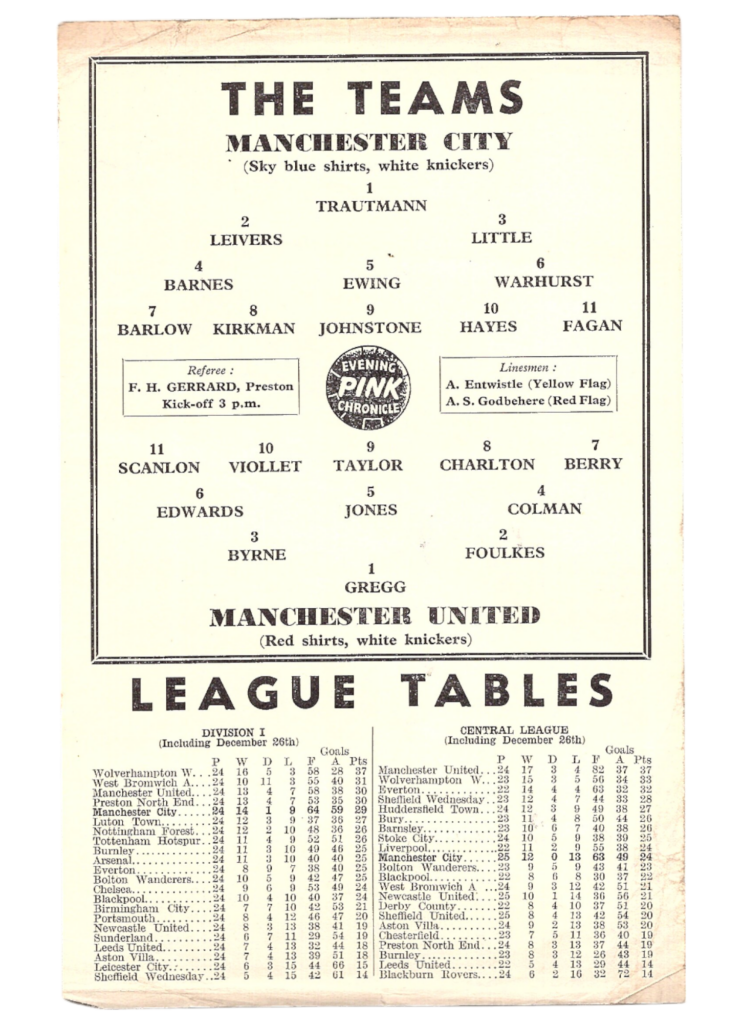 28th December 1957 Manchester City v Manchester United Division One Matchday 25 1957-1958 - Image 3