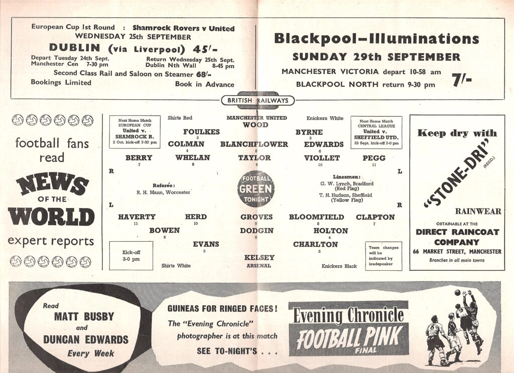 21st September 1957 Manchester United v Arsenal FC Division One Matchday 09 1957-1958 - Image 3