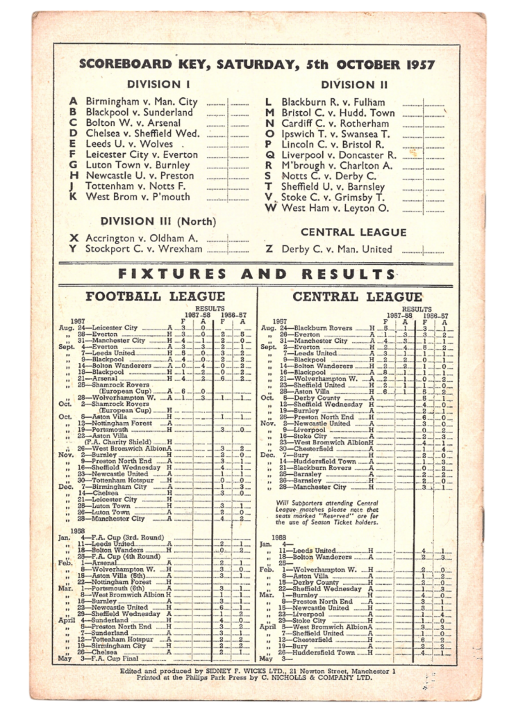 5th October 1957 Manchester United v Aston Villa Division One Matchday 11 1957-1958 - Image 2