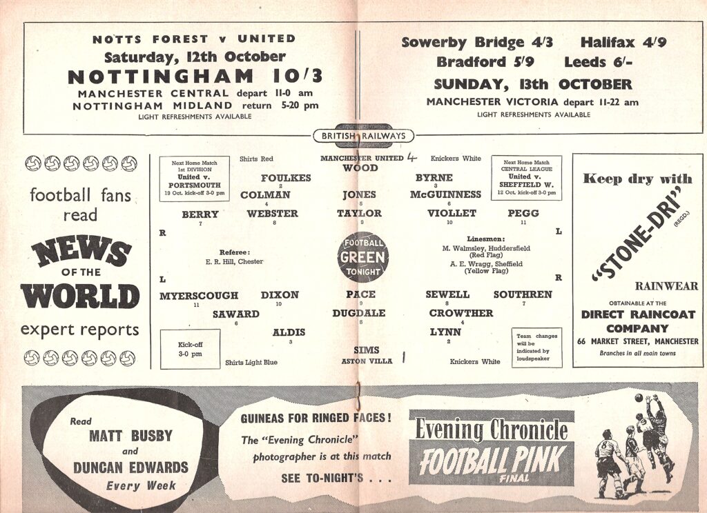 5th October 1957 Manchester United v Aston Villa Division One Matchday 11 1957-1958 - Image 3