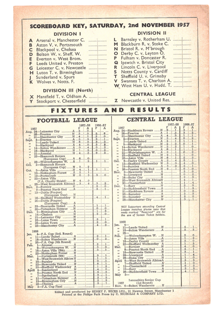 2nd November 1957 Manchester United v Burnley FC Division One Matchday 15 1957-1958 - Image 2