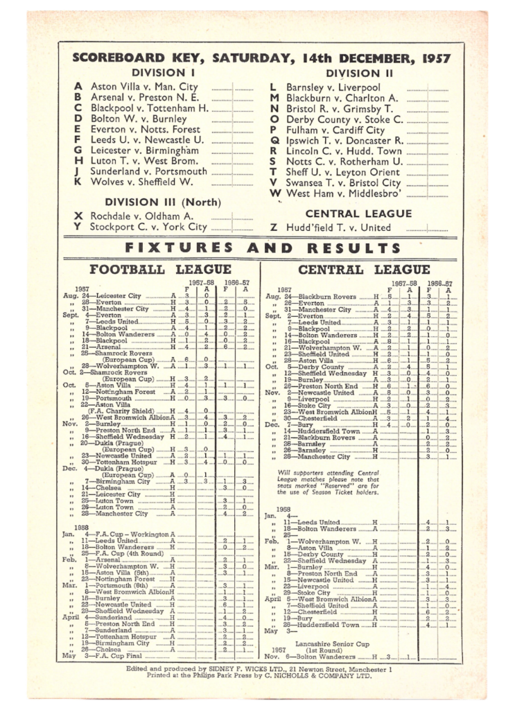 14th December 1957 Manchester United v Chelsea FC Division One Matchday 21 1957-1958 - Image 2