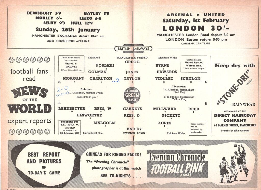 25th January 1958 Manchester United v Ipswich Town Division One 4th Round 1957-1958 - Image 3