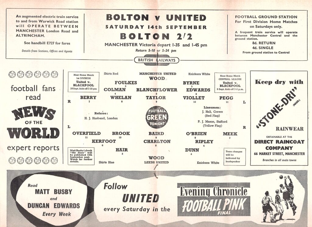 7th September 1957 Manchester United v Leeds United Division One Matchday 05 1957-1958 - Image 3