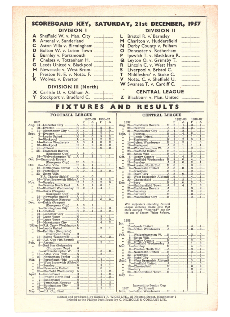 21st December 1957 Manchester United v Leicester City Division One Matchday 22 1957-1958 - Image 2