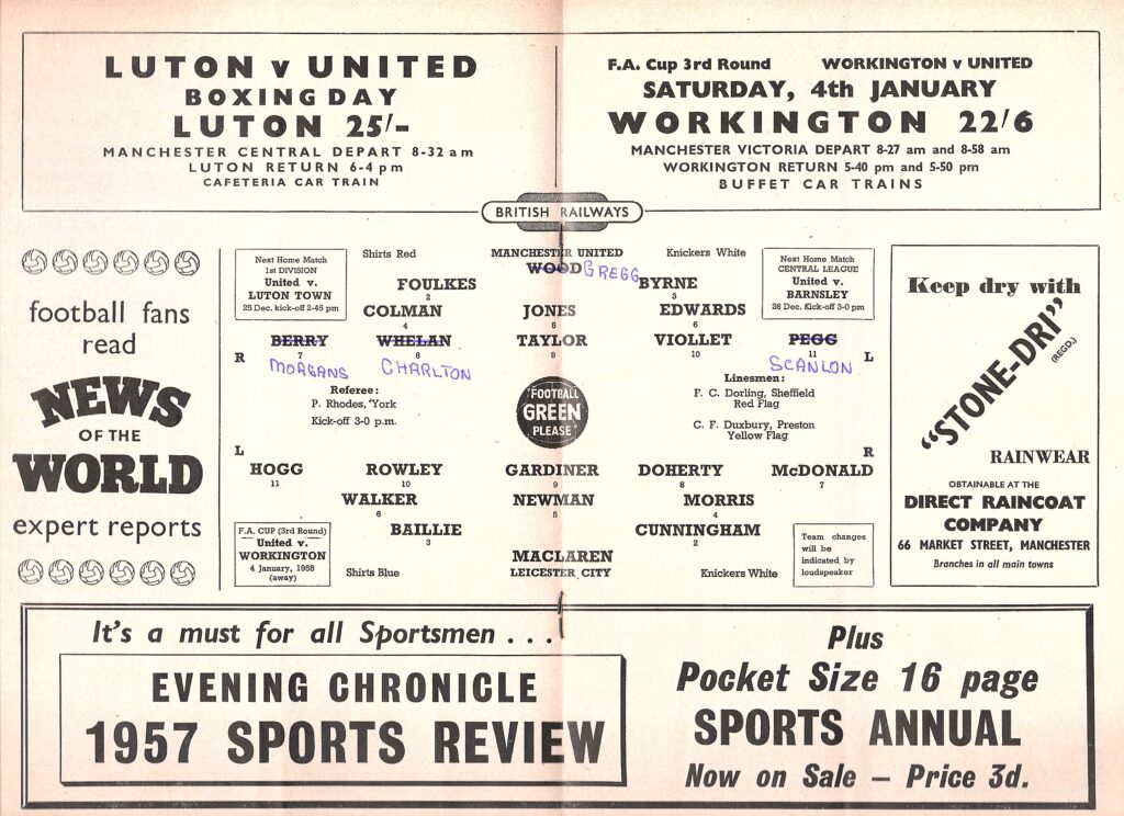 21st December 1957 Manchester United v Leicester City Division One Matchday 22 1957-1958 - Image 3