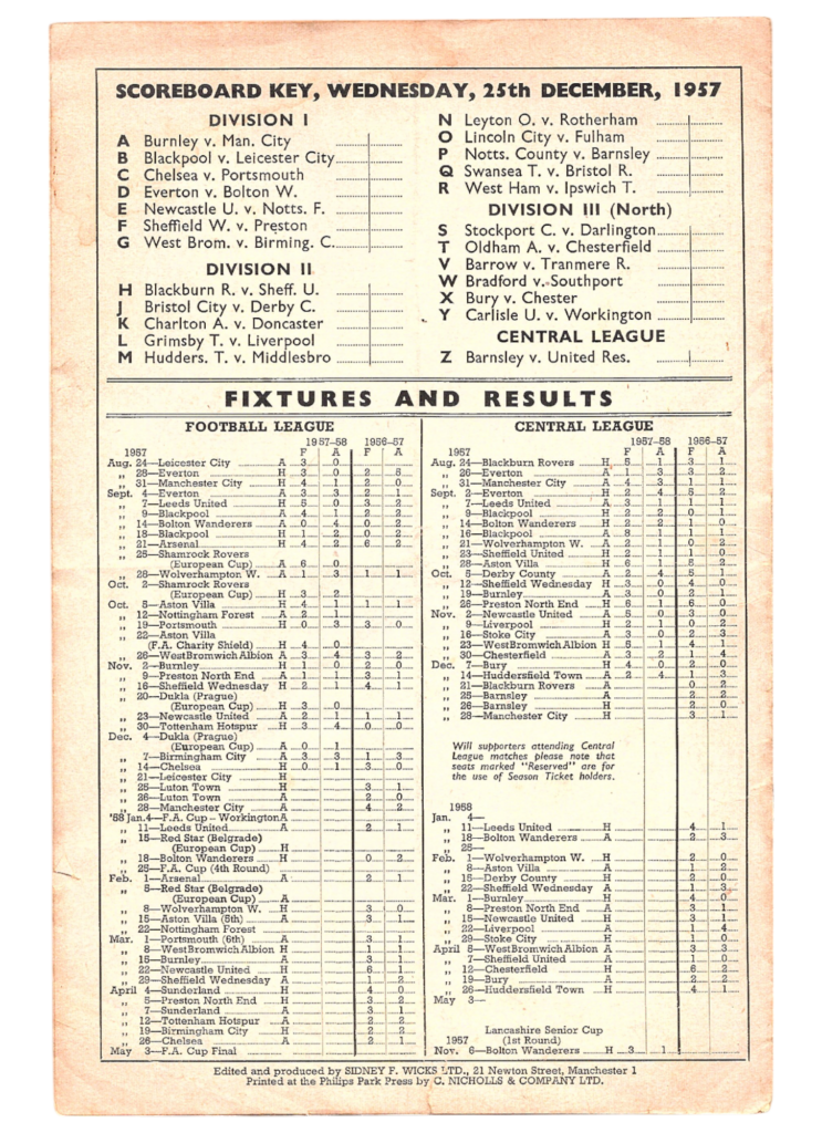 25th December 1957 Manchester United v Luton Town Division One Matchday 23 1957-1958 - Image 2