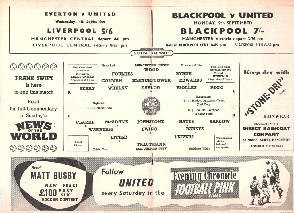 31st August 1957 Manchester United v Manchester City Division One Matchday 03 1957-1958 - Image 3