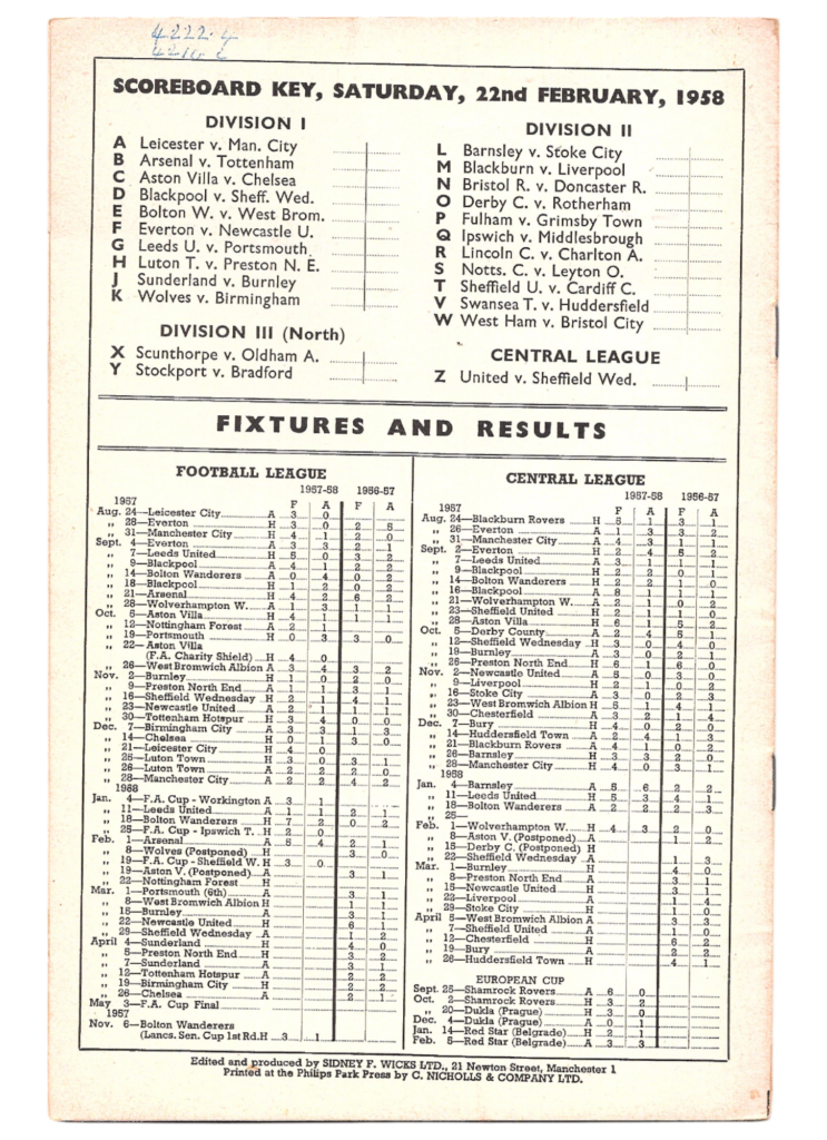 22nd February 1958 Manchester United v Nottingham Forest Division One Matchday 29 1957-1958 - Image 2