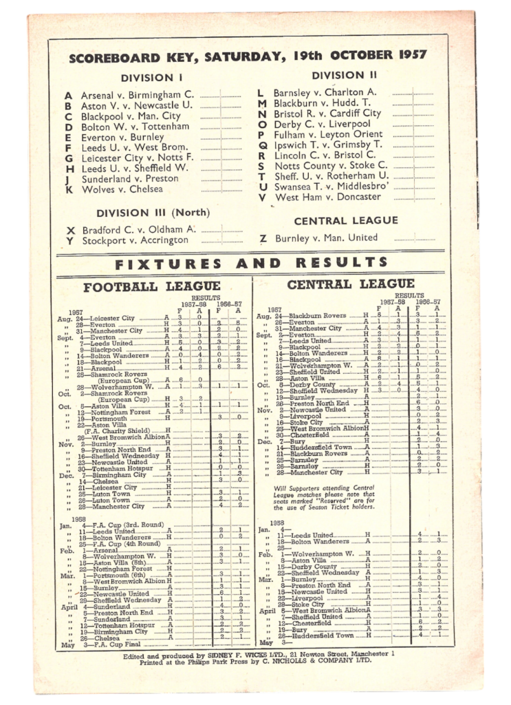 19th October 1957 Manchester United v Portsmouth FC Division One Matchday 13 1957-1958 - Image 2