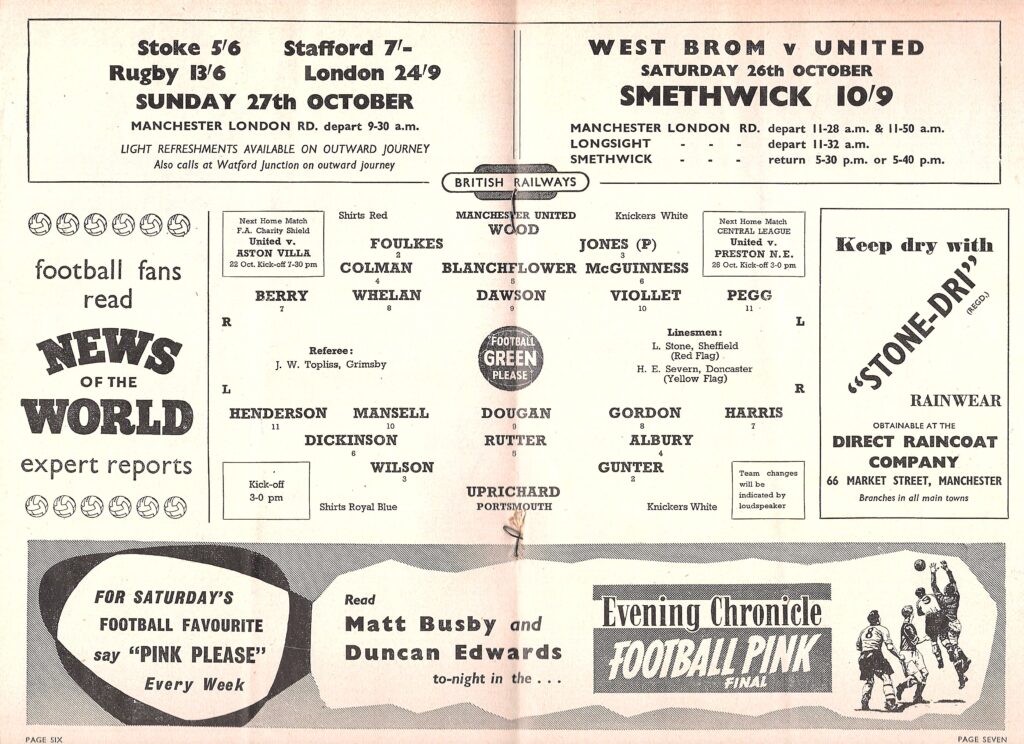 19th October 1957 Manchester United v Portsmouth FC Division One Matchday 13 1957-1958 - Image 3