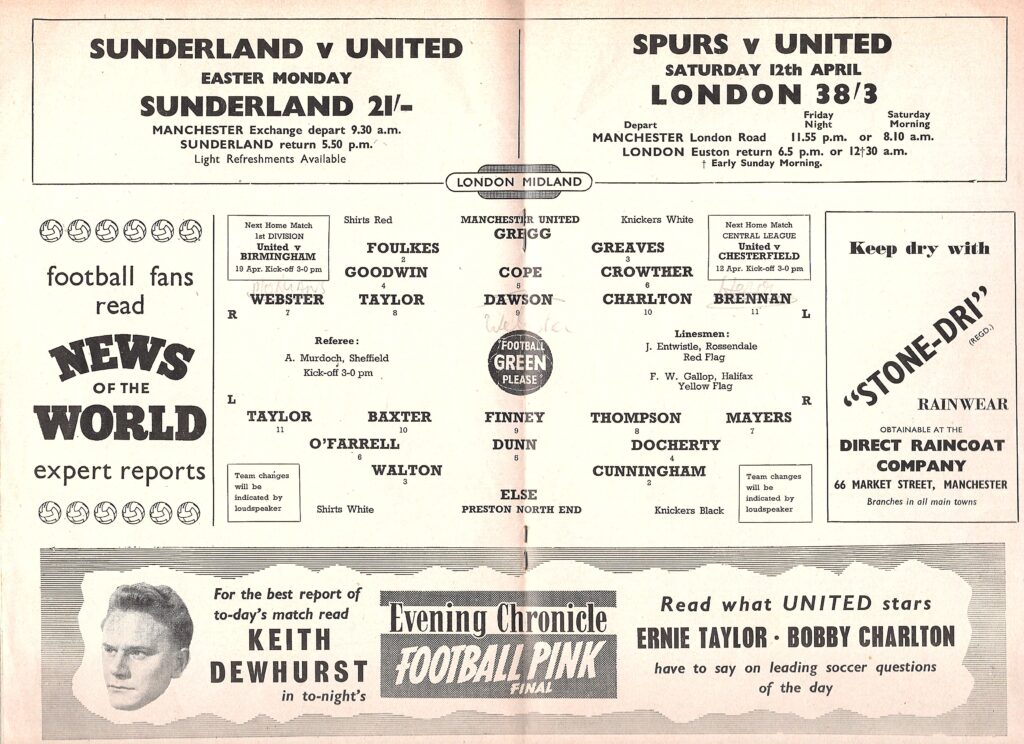 5th April 1958 Manchester United v Preston North End Division One Matchday 35 1957-1958 - Image 3