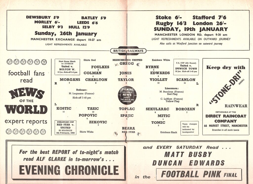 14th January 1958 Manchester United v Red Star Belgrade European Cup Quarter-Final - 1st Leg 1957-1958 - Image 3