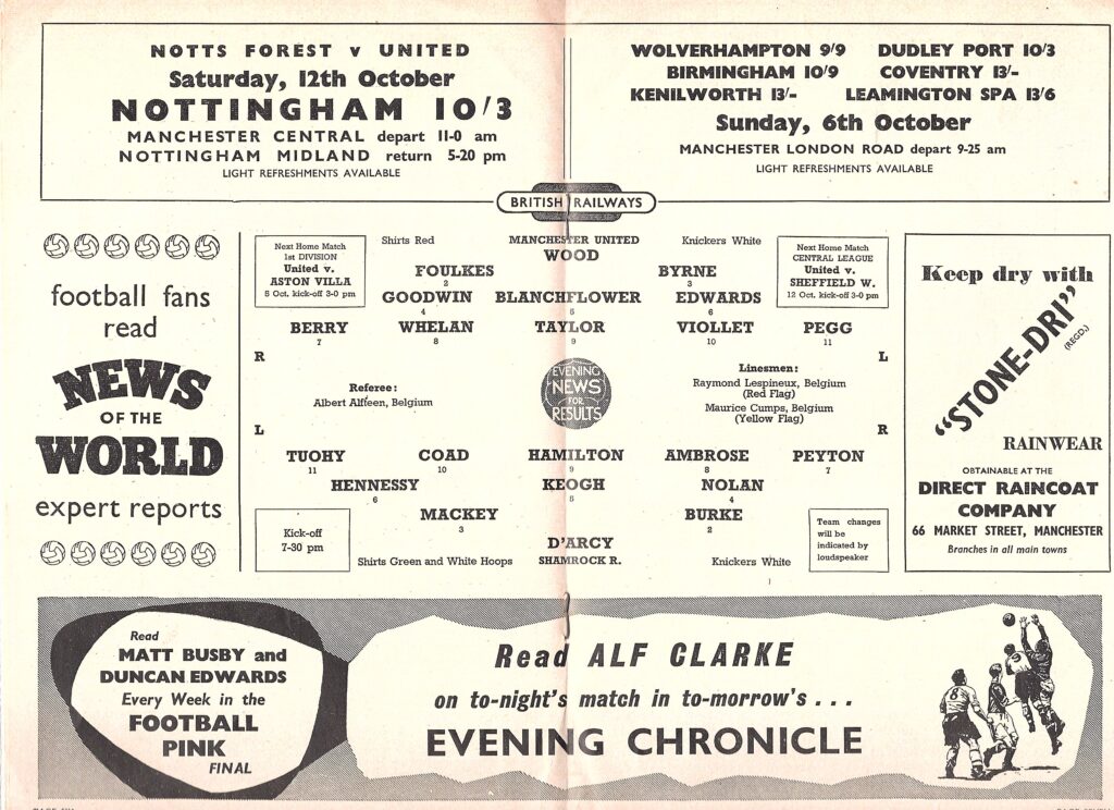 2nd October 1957 Manchester United v Shamrock Rovers European Cup Preliminary Round - 2nd Leg 1957-1958 - Image 3