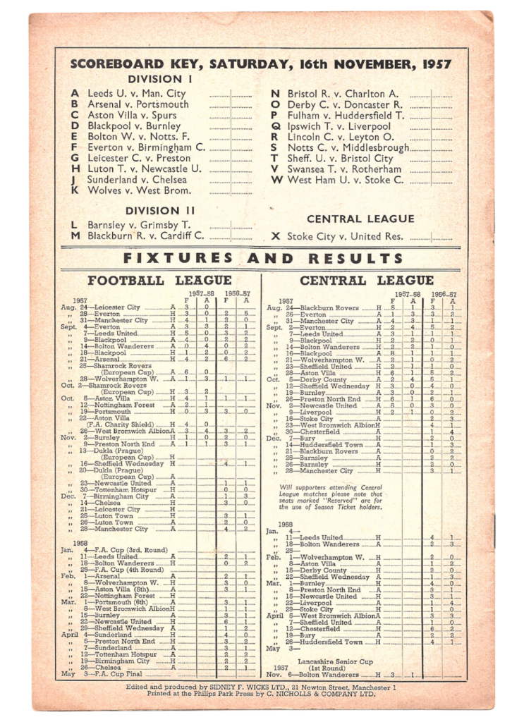 16th November 1957 Manchester United v Sheffield Wednesday Division One Matchday 17 1957-1958 - Image 2