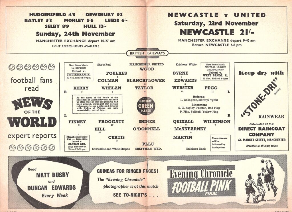 16th November 1957 Manchester United v Sheffield Wednesday Division One Matchday 17 1957-1958 - Image 3