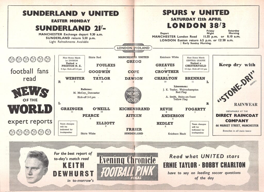 4th April 1958 Manchester United v Sunderland AFC Division One Matchday 34 1957-1958 - Image 3