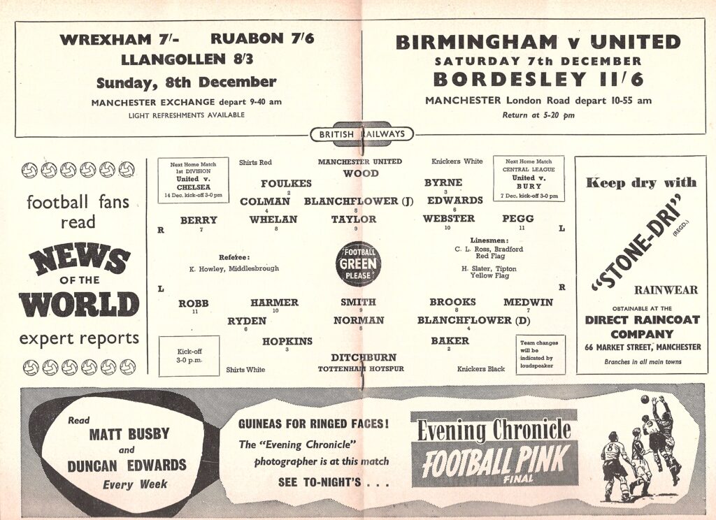 30th November 1957 Manchester United v Tottenham Hotspur Division One Matchday 19 1957-1958 - Image 3